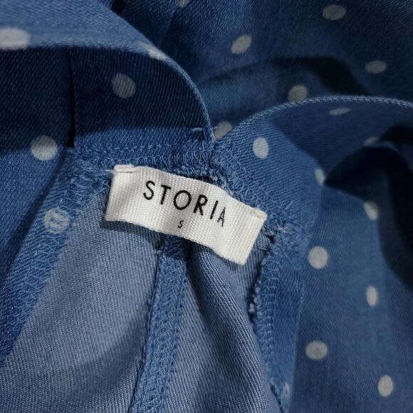 STORIA Polka Dot Denim Overalls Ankle Cropped Jumpsuit Boho Patch Pocket Small - Picture 11 of 12